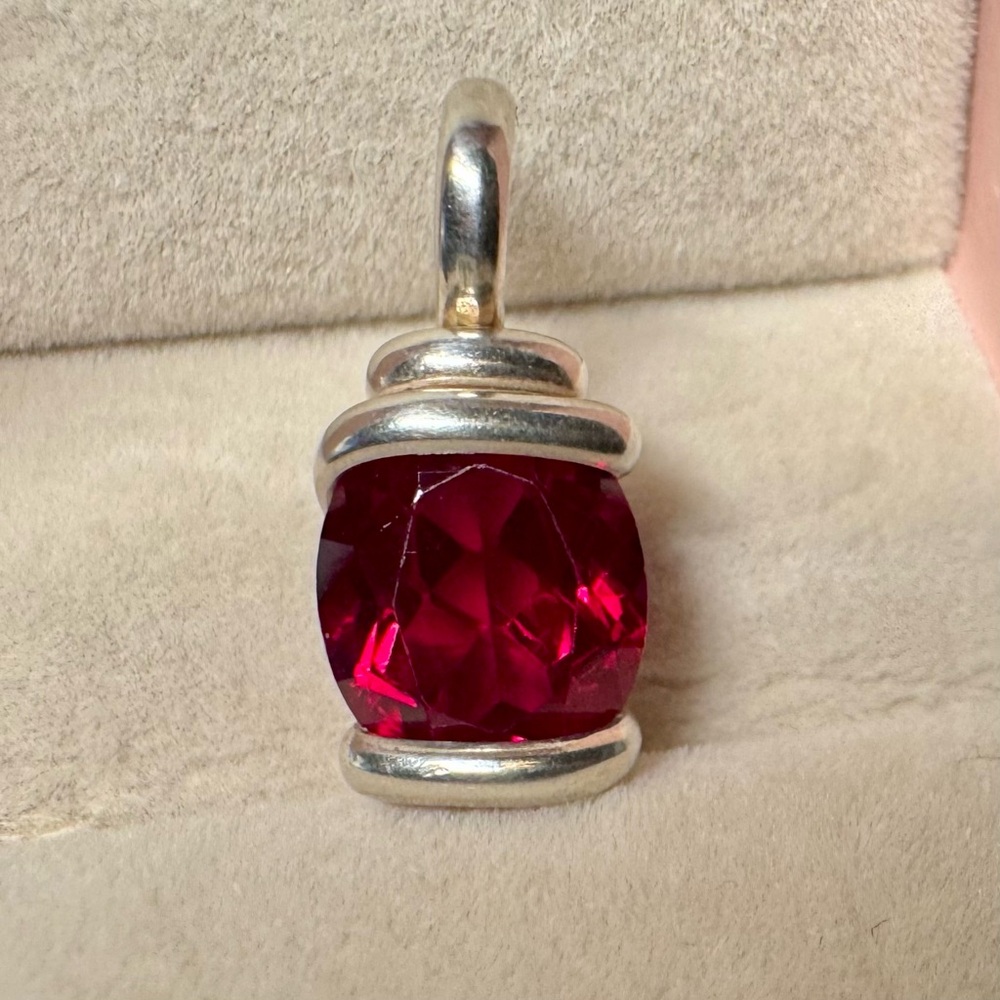 Handmade Solid 925 Silver Pendant with Ruby Red Gemstone